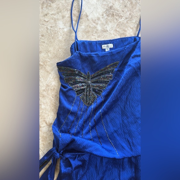 Foley + Carinna vintage royal blue beaded butterfly silk dress - Picture 2 of 3